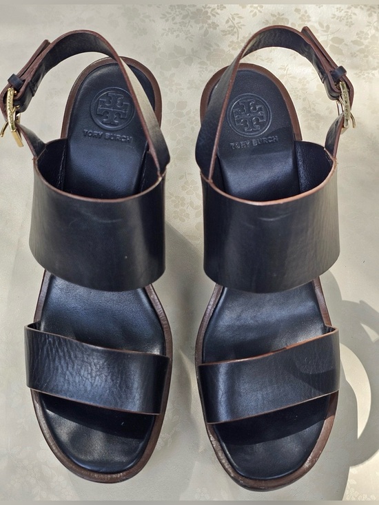 Tory Burch Shoes - 🖤 Tory Burch Black Leather Platform Wedge Sandals Size 8.5